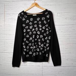 Garnet Hill Sweater Womens Size Medium Black & Gray Animal Print 100% Wool